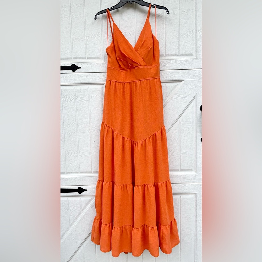 Crown & Ivy Orange Tiered Maxi Dress Small NWT Pockets Summer